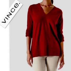 VINCE 100% Cashmere Deep Red Double V-Neck Sweater Pullover Jumper Sz. XS/TP